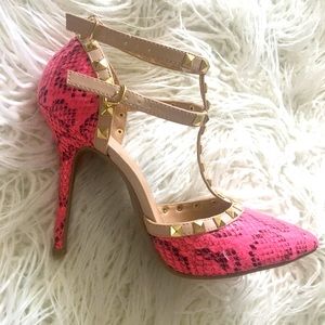 Wild Diva Snake Print Hot Pink Heels